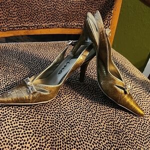 Nina Gold Textured Slingback Heels
